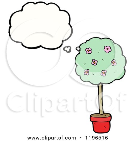 Cartoon of a Potted Tree Thinking - Royalty Free Vector Illustration by lineartestpilot