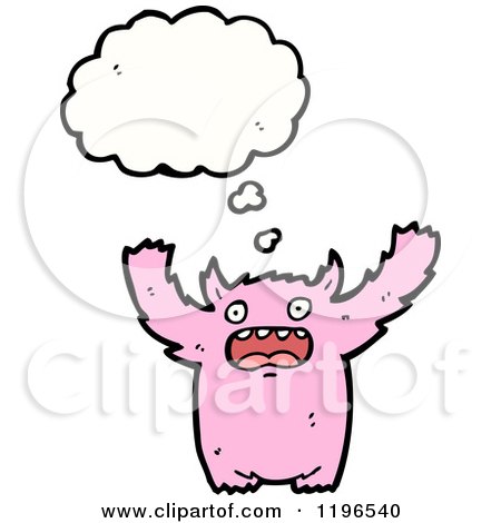 Cartoon of a Pink Monster Thinking - Royalty Free Vector Illustration by lineartestpilot