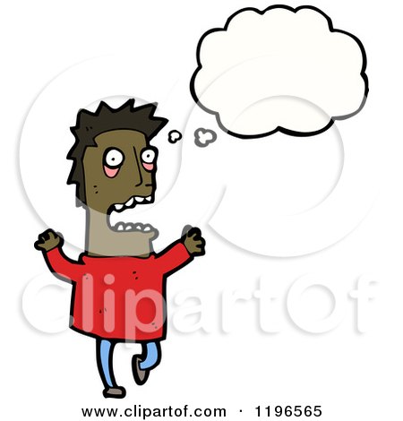 Cartoon of a Stressed African American Man Thinking - Royalty Free Vector Illustration by lineartestpilot