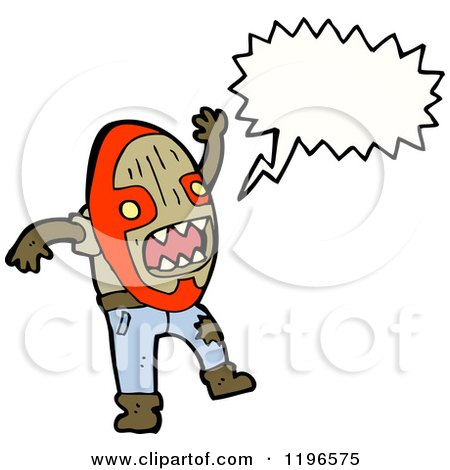 Cartoon of a Person in a Witch Doctor Mask Speaking - Royalty Free Vector Illustration by lineartestpilot