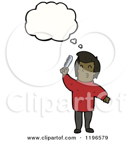 Cartoon of an African American Man Grooming and Thinking - Royalty Free Vector Illustration by lineartestpilot