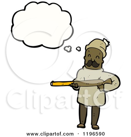 Cartoon of an African American Man Hunting Thinking - Royalty Free Vector Illustration by lineartestpilot