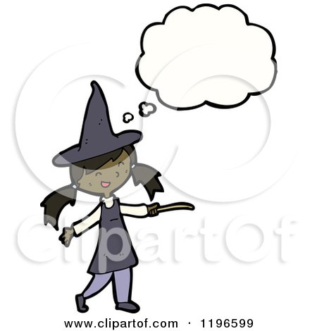 Cartoon of a Girl in a Witch Costume Thinking - Royalty Free Vector Illustration by lineartestpilot