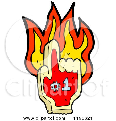 Cartoon of a Flaming Hand with a #1 - Royalty Free Vector Illustration by lineartestpilot