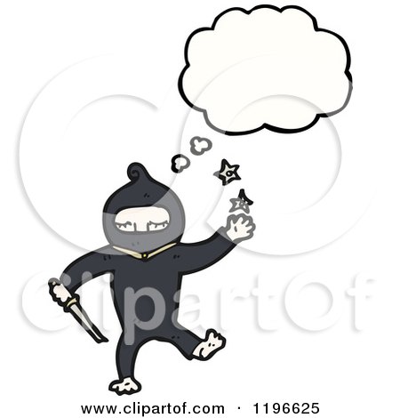Cartoon of a Kid in a Ninja Costume Thinking - Royalty Free Vector Illustration by lineartestpilot