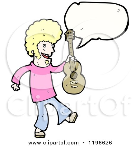 Cartoon of a Man with a Guitar Speaking - Royalty Free Vector Illustration by lineartestpilot