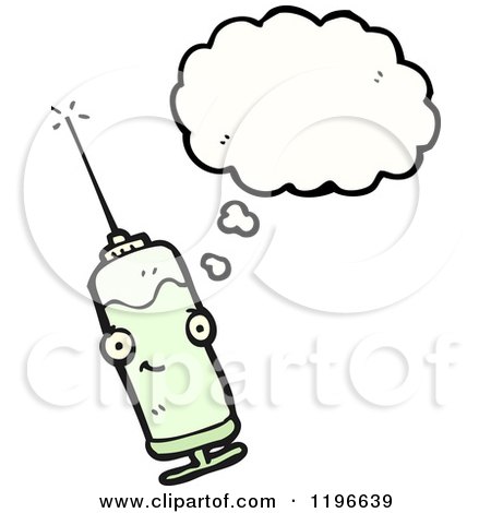 Cartoon of a Syringe Thinking - Royalty Free Vector Illustration by lineartestpilot