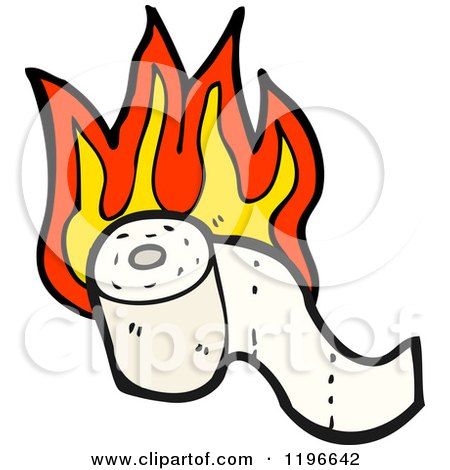 Cartoon of a Flaming Roll of Toilet Paper - Royalty Free Vector Illustration by lineartestpilot