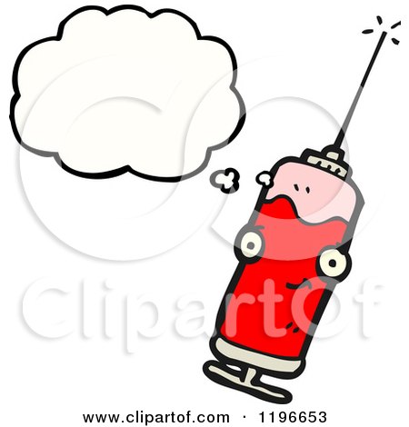 Cartoon of a Bloody Syringe Thinking - Royalty Free Vector Illustration by lineartestpilot