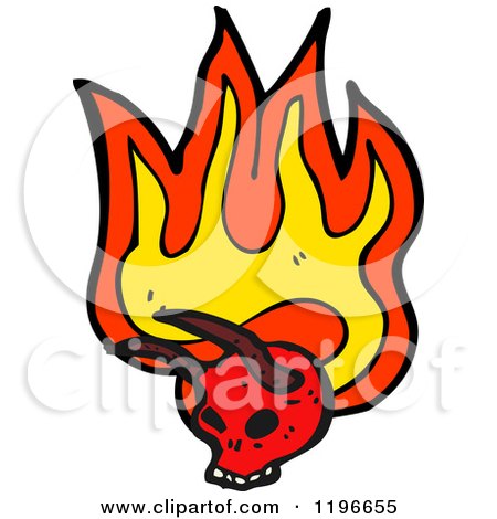 Cartoon of a Flaming Horned Skull - Royalty Free Vector Illustration by lineartestpilot