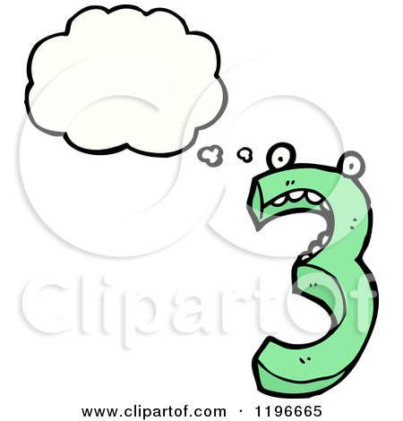 Cartoon of a Number 3 Thinking - Royalty Free Vector Illustration by lineartestpilot