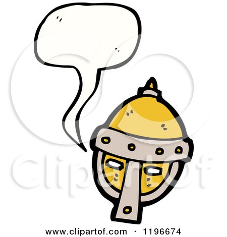 Cartoon of a Medival Viking Helmet Speaking - Royalty Free Vector Illustration by lineartestpilot