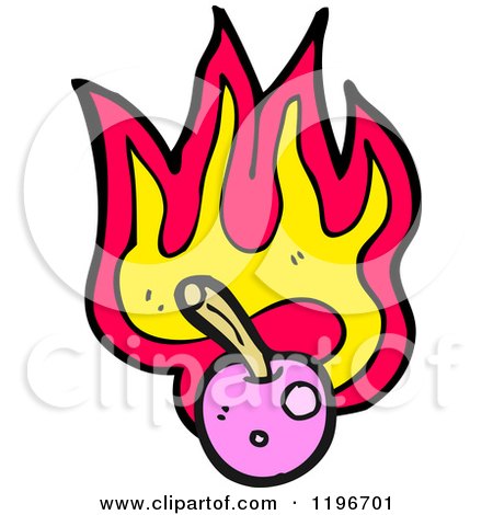 Cartoon of a Flaming Cherry - Royalty Free Vector Illustration by lineartestpilot