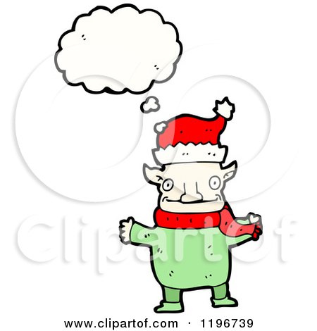 Cartoon of a Christmas Elf Thinking - Royalty Free Vector Illustration by lineartestpilot