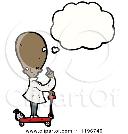 Cartoon of a Bald Man on a Scooter Thinking - Royalty Free Vector Illustration by lineartestpilot