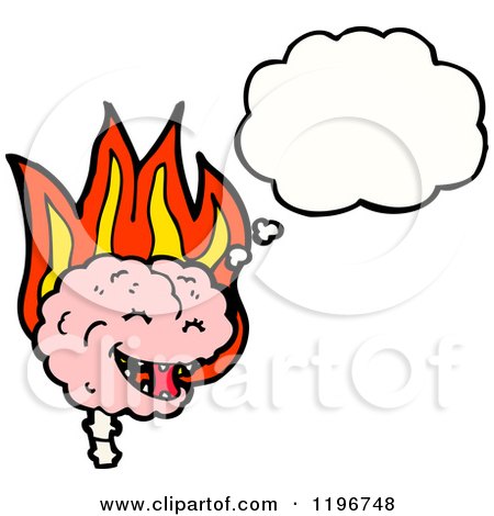Cartoon of a Flaming Brain Thinking - Royalty Free Vector Illustration by lineartestpilot