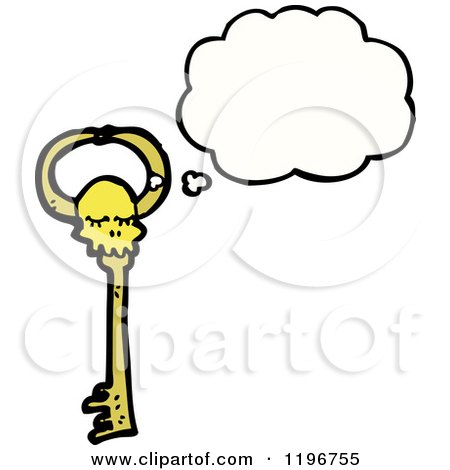 Cartoon of a Gold Skeleton Key Thinking - Royalty Free Vector Illustration by lineartestpilot
