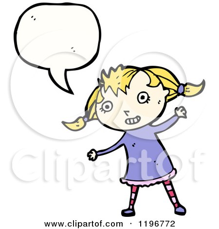 Cartoon of a Little Girl in Pigtails Speaking - Royalty Free Vector Illustration by lineartestpilot