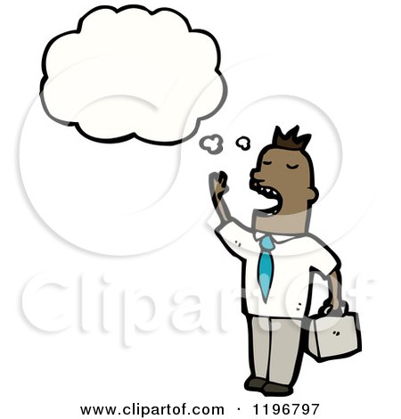 Cartoon of an African American Businessman Thinking - Royalty Free Vector Illustration by lineartestpilot
