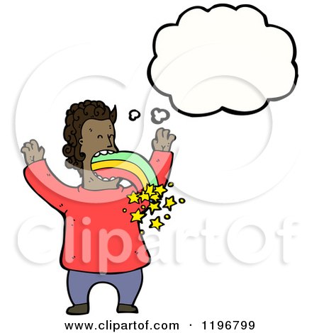 Cartoon of an African American Man and a Rainbow Thinking - Royalty Free Vector Illustration by lineartestpilot