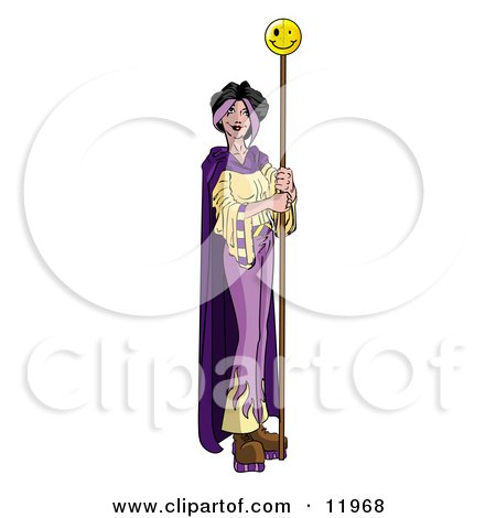 Female Princess Holding a Smiley Face Staff Clipart Illustration by Leo Blanchette