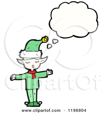 Cartoon of a Christmas Elf Thinking - Royalty Free Vector Illustration by lineartestpilot