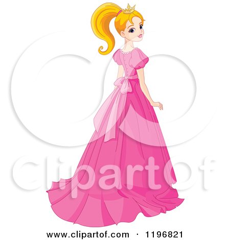 Cartoon of a Pretty Princess in a Pink Gown, Looking Back over Her Shoulder - Royalty Free Vector Clipart by Pushkin
