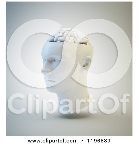 Clipart of a 3d White Head with Exposed Brain, over Shading - Royalty Free CGI Illustration by Mopic
