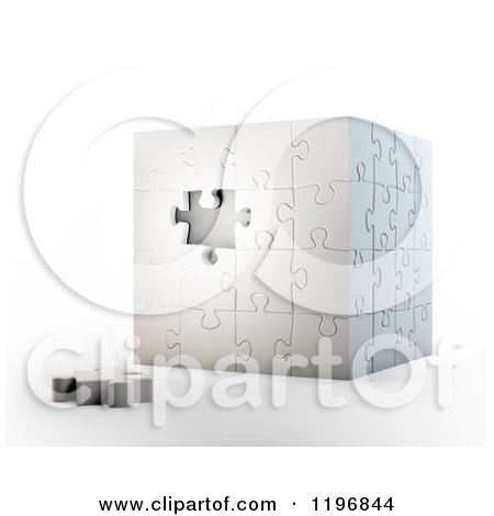 Clipart of a 3d Puzzle Cube with One Piece Unassembled, over Shading 2 - Royalty Free CGI Illustration by Mopic