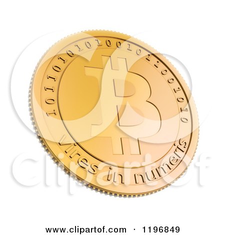 Clipart of a 3d Golden Bit Coin on White - Royalty Free CGI Illustration by Mopic