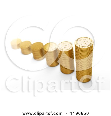 Clipart of 3d Stacks of Golden Bit Coins, on White - Royalty Free CGI Illustration by Mopic