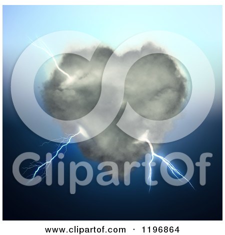 Clipart of a 3d Cloud Shaped Heart with Lightning - Royalty Free CGI Illustration by Mopic