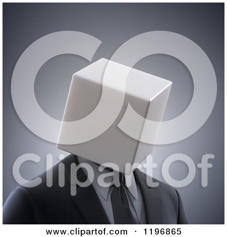 Clipart of a 3d Anonymous Businessman with a Box Head, over Gray - Royalty Free CGI Illustration by Mopic