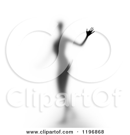 Clipart of a Silhouetted Woman Through Frosted Glass, with One Hand on the Surface, over White - Royalty Free CGI Illustration by Mopic