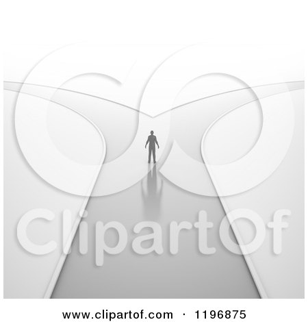 Clipart of a 3d Lone Person a Ta Crossroad - Royalty Free CGI Illustration by Mopic