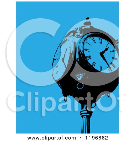 Clipart of a Vintage Clock Post over Blue - Royalty Free Vector Illustration by Maria Bell