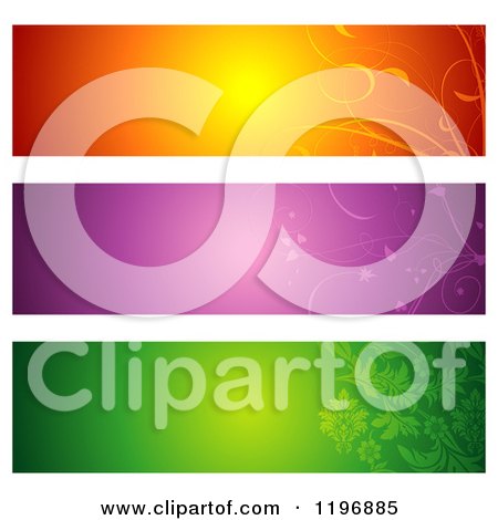 Clipart of Orange Purple and Green Floral Website Banners - Royalty Free Vector Illustration by dero