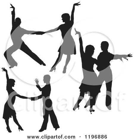 Clipart of Black Silhouetted Latin Dance Couples 3 - Royalty Free Vector Illustration by dero