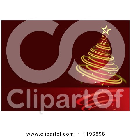 Clipart of a Golden Spiral Christmas Tree with Text Space on Red - Royalty Free Vector Illustration by dero