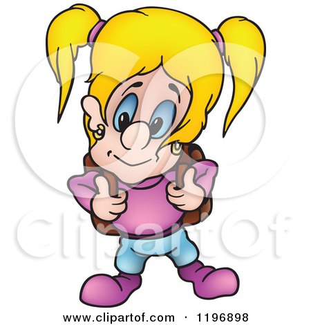 Cartoon of a Cute Blond School Girl Holding Her Backpack Straps - Royalty Free Vector Clipart by dero