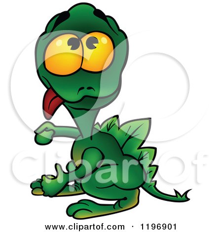 Cartoon of a Goofy Green Dragon Hanging His Tongue out - Royalty Free Vector Clipart by dero