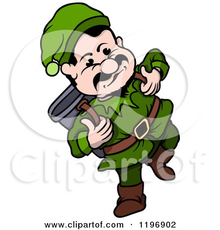 Cartoon of a Happy Gnome Walking Wtih a Backpack - Royalty Free Vector Clipart by dero