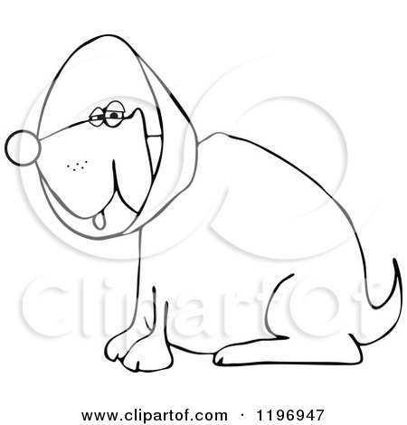 Cartoon of an Outlined Dog Wearing an Elizabethan Colar Cone - Royalty Free Vector Clipart by djart