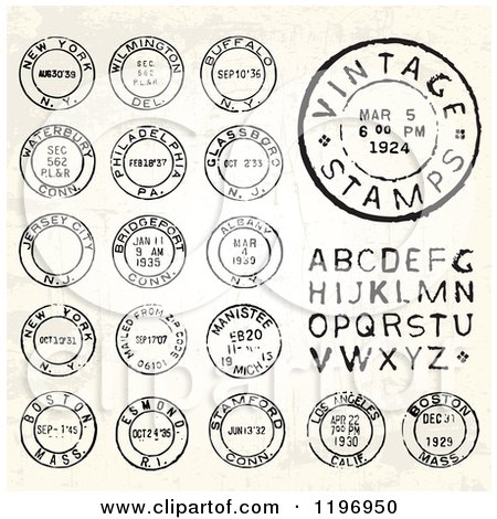 Clipart of Vintage Postmark Stamps and Letters - Royalty Free Vector Illustration by BestVector