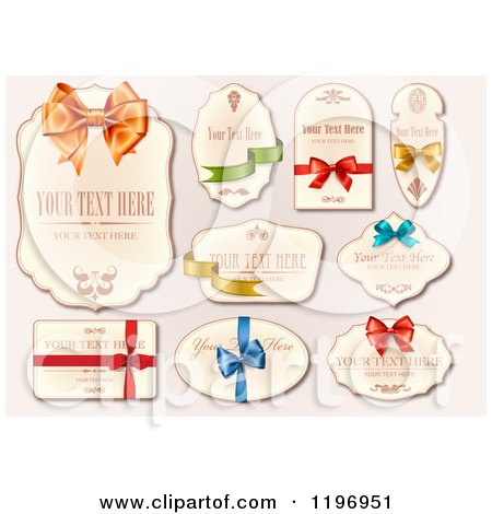 Clipart of Labels with Ribbons and Bows and Sample Text - Royalty Free Vector Illustration by Eugene