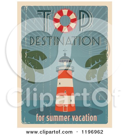 Clipart of a Retro Distressed Lighthouse Summer Poster with Sample Text - Royalty Free Vector Illustration by Eugene