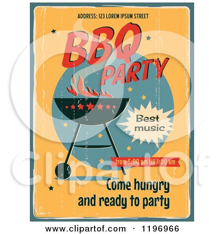 Clipart of a Retro Distressed Bbq Party Poster with Sample Text - Royalty Free Vector Illustration by Eugene