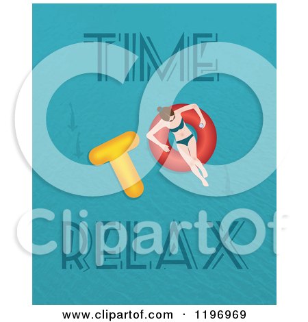 Clipart of a Woman Floating on an Inner Tube with Time to Relax Text - Royalty Free Vector Illustration by Eugene