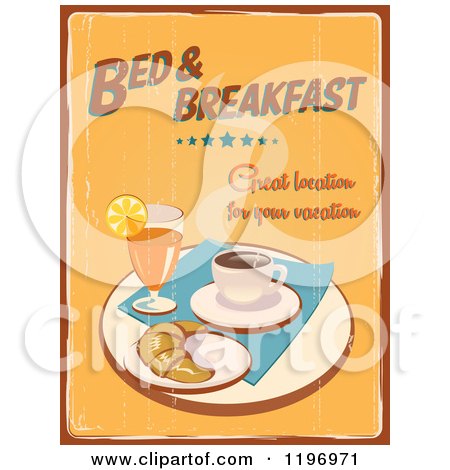 Clipart of a Retro Distressed Bed and Breakfast Poster - Royalty Free Vector Illustration by Eugene
