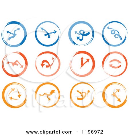 Clipart of Blue Red and Orange Abstract Clock and Arrow Icons - Royalty Free Vector Illustration by Eugene